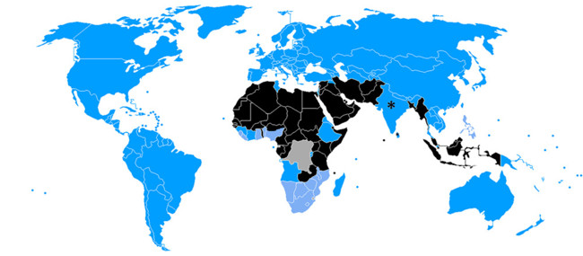 En negro, países donde la poligamia está legalmente reconocida.