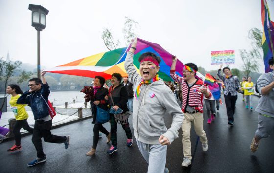 Activistas homosexuales chinos, en un maratón en noviembre