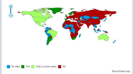 Captura de pantalla del mapa de ILGA sobre adopciones por parte de parejas homosexuales.