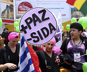 Manifestación durante el V Foro de Latinoamérica y Caribe sobre sida