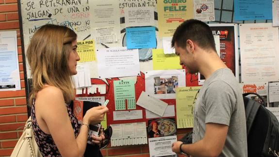 Dos estudiantes vascos en la UPV, mirando ofertas de pisos