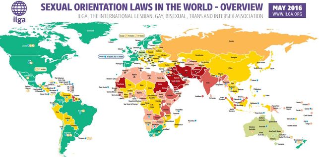 Mapa de ILGA sobre la penalización de la homosexualidad en el mundo